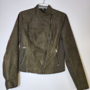 Andrew Marc New York Jacket Women's Medium Olive Green Suede Knit Short Classic